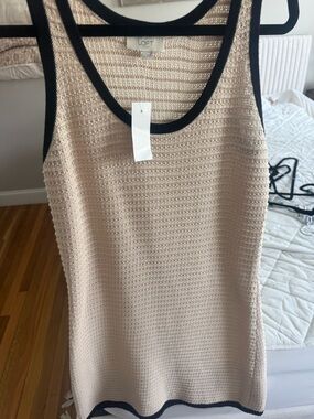 LOFT Cream Knit dress with Black Trim